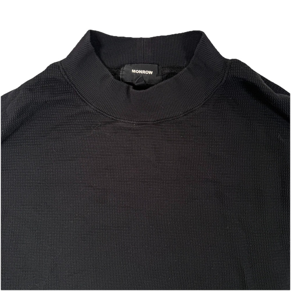 MONROW Black Waffle Knit Mock Neck Long Sleeve Pullover Top